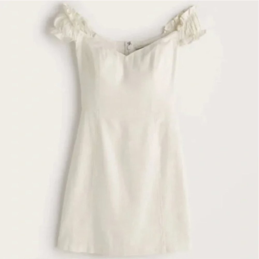 Abercrombie White Off-the-Shoulder Corset Mini Dress (Linen Blend)